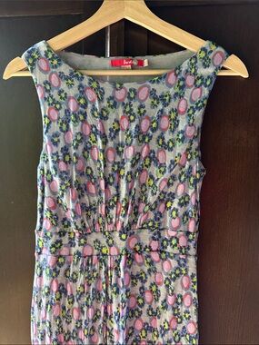 Boden Sleeveless Midi Dress in Blue with Pink and Yellow Floral Print